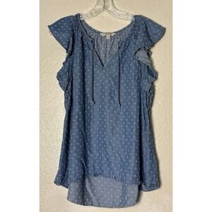 Liverpool Los Angeles Size M Ruffle Sleeve Top with V Neck and Tie